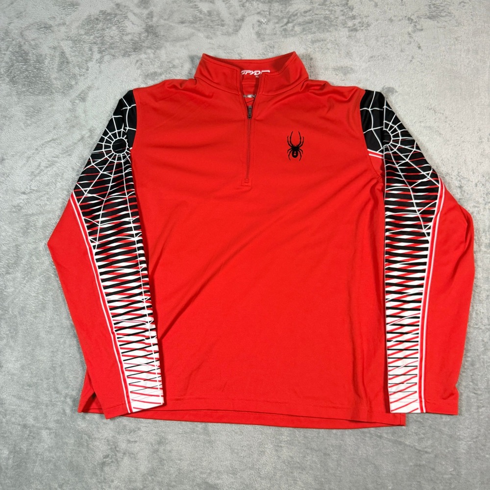 Spyder Mens XL Pullover Red Spiderweb Graphic Performance Quarter Zip Mock Neck